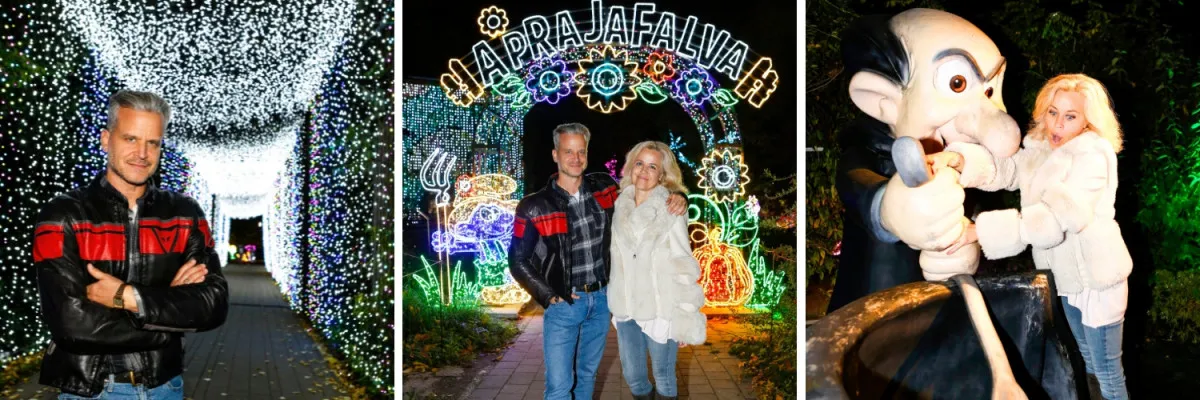 Haumann Máté és Haumann Petra a Garden of Lights Hupikék Törpikék multimédia és fénykiállítás megnyitóján